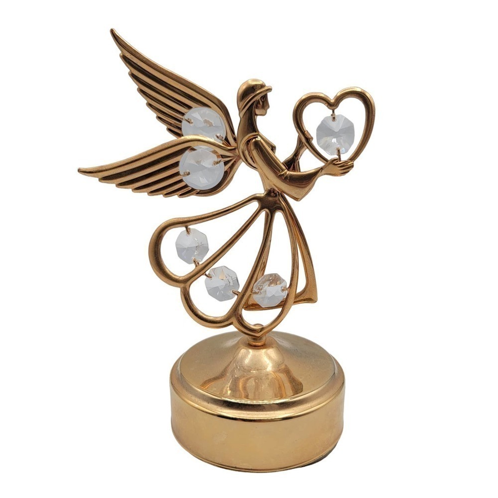 Vintage Crystal 24kt Gold Plated Angel "Love Story" Musical Carousel Mascot